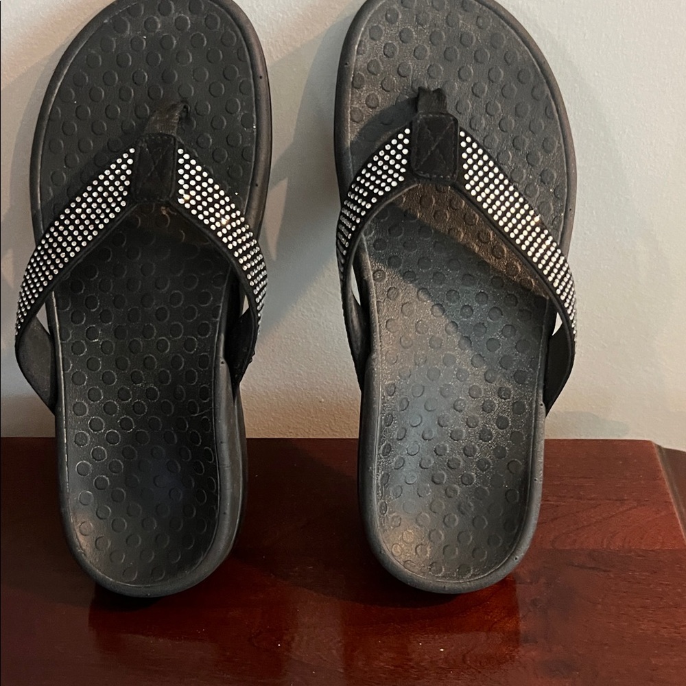 Vionic Black Sandals with Silver Accents